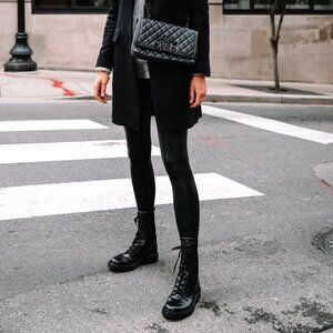 Frye Veronica Combat Black Leather Lace Up Boots